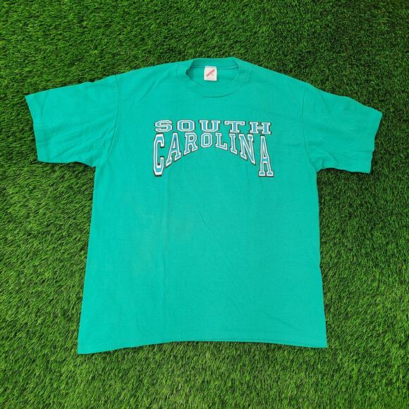 Vintage 80s South-Carolina Shirt Large 21x26 Teal Blue - Picture 1 of 9